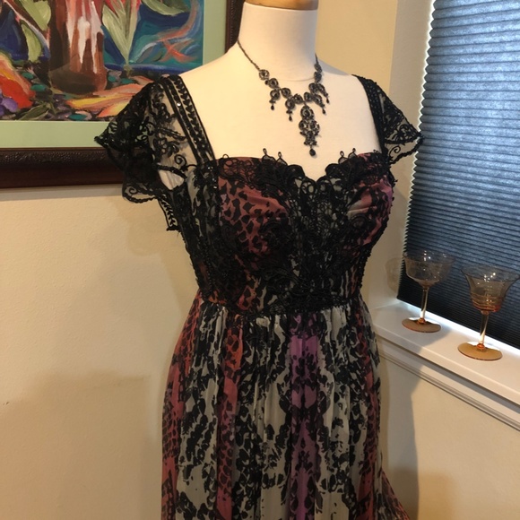 Free People Maxi Dress / Beaded Lace & Silk Edwardian Style Gown NWT - Size 2 - Picture 9 of 16